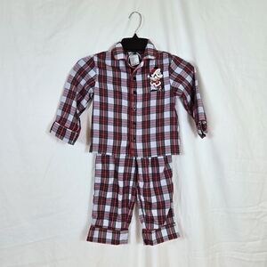 Disney Store Boys‎ Red White Mickey Mouse Holiday Plaid Flannel Pajama Set Sz 3